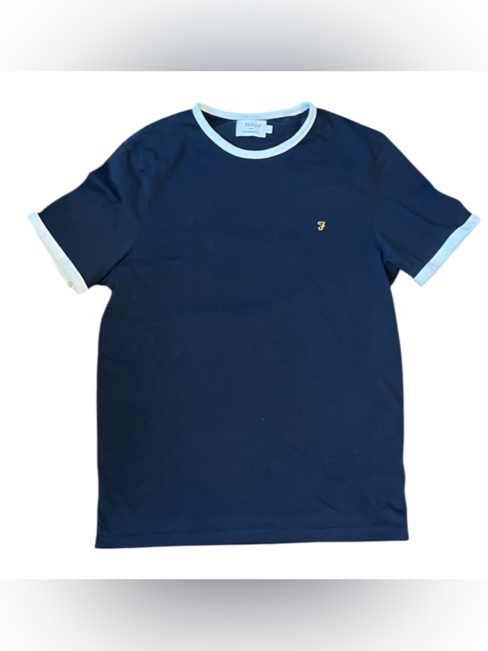Farah Groves  Retro Ringer T Shirt Men's Large Short Sleeve Organic Cotton Basic
